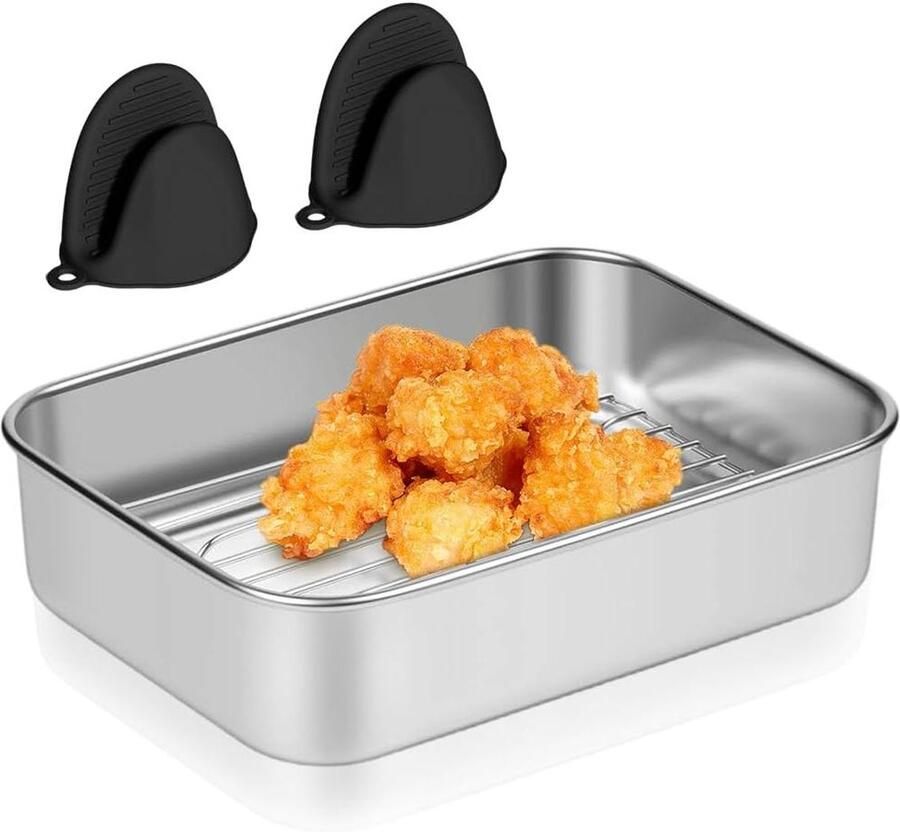 Braadpan met zeef Ovenschaal Airfryer Veelzijdig Koken 3-in-1 Design Vaatwasserbestendig Zilver