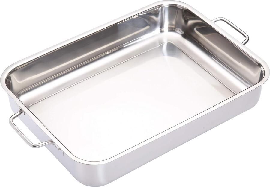 Braadpan Roestvrij Staal Diepe Pan Vlees Braden Inklapbare Handgrepen 37x27x6.5 cm Zilverkleurig