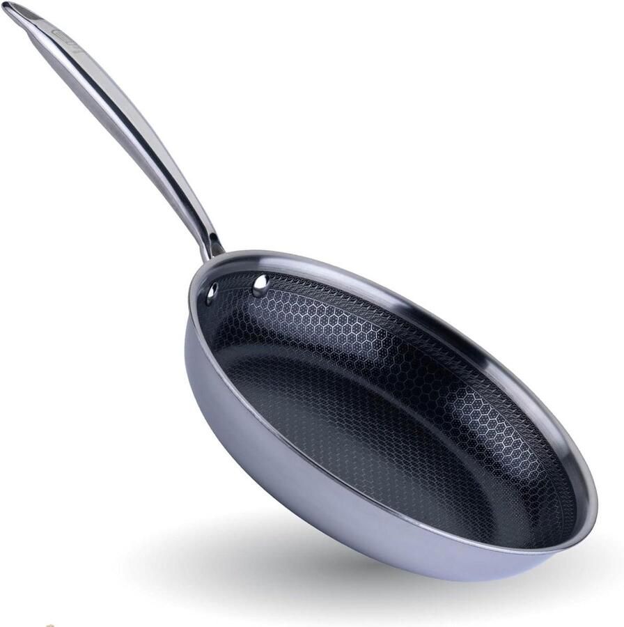 Braadpan Roestvrij Staal Koekenpan Antiaanbak Gezond Koken PFAS-Vrije Coating Ø 24 cm Zilver