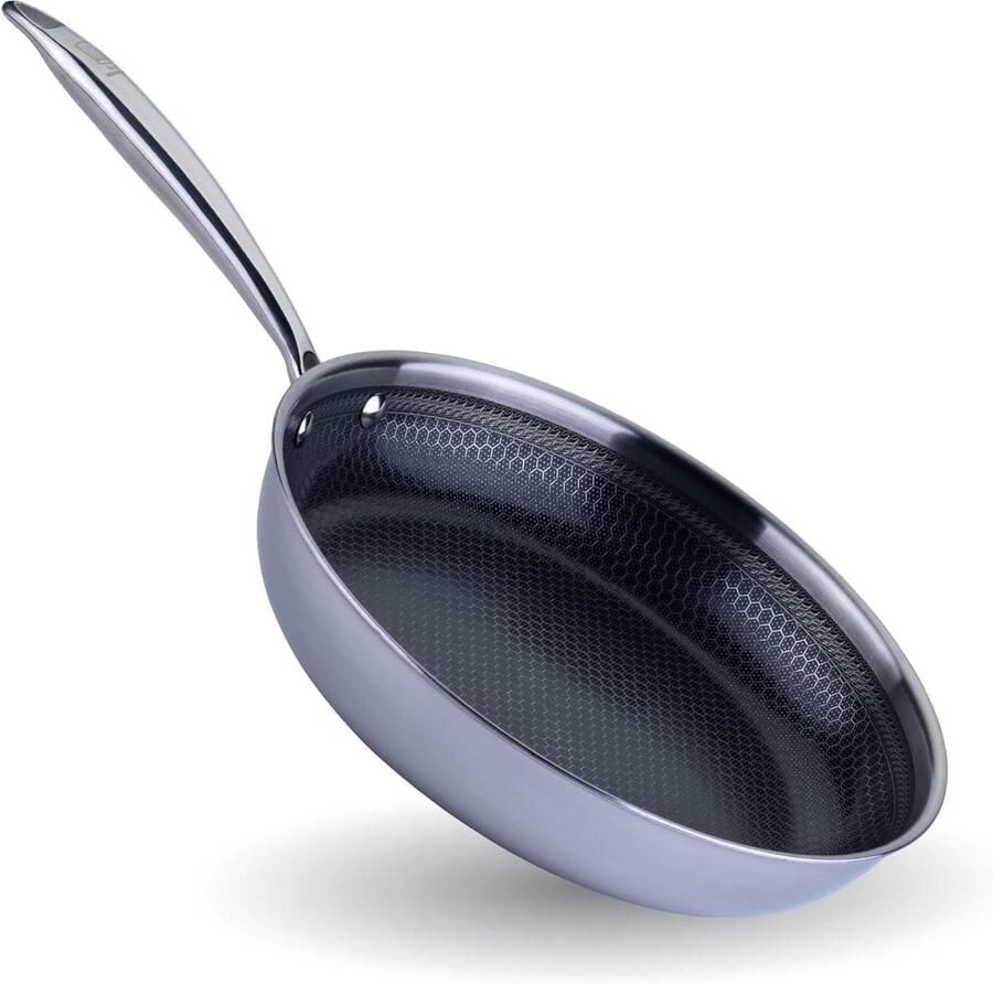 Braadpan Roestvrij Staal Koekenpan Antiaanbak Gezond Koken PFAS-vrije Keramische Coating Ø 28 cm Zilver