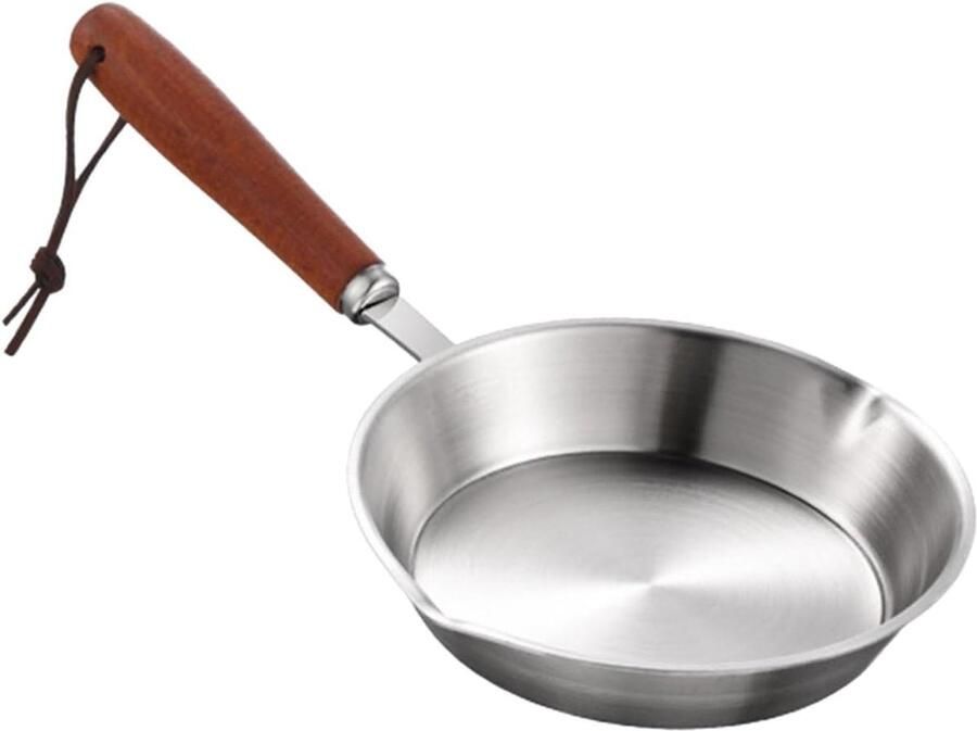 Braadpan Roestvrij Staal Koekenpan Eierpan Gelijkmatig Verwarmen Ergonomisch Houten Handvat 127 cm Lichtgrijs