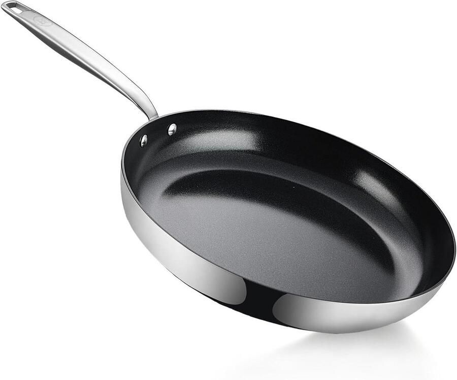 Braadpan Roestvrij Staal Koekenpan Keramiek Gezond Koken PFAS-vrij 24 cm Zwart