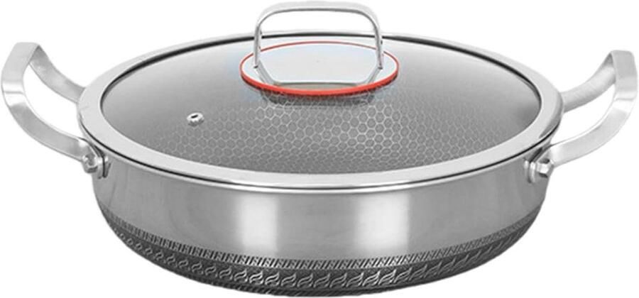 Braadpan Roestvrij Staal Koekenpan met Deksel Veelzijdig Koken 316 Anti-aanbaklaag 26 cm Zilver