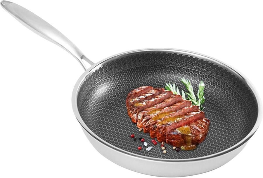 Braadpan Roestvrij Staal Koekenpan Wok Koken en Braden Honingraatstructuur Anti-aanbak 28 cm Zilver