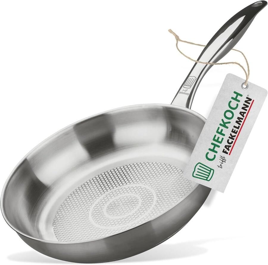 Braadpan Roestvrij Staal Kookpan Inductie Lekker Koken Honingraatbodem Krasbestendig Ø 24 cm Zilverkleurig