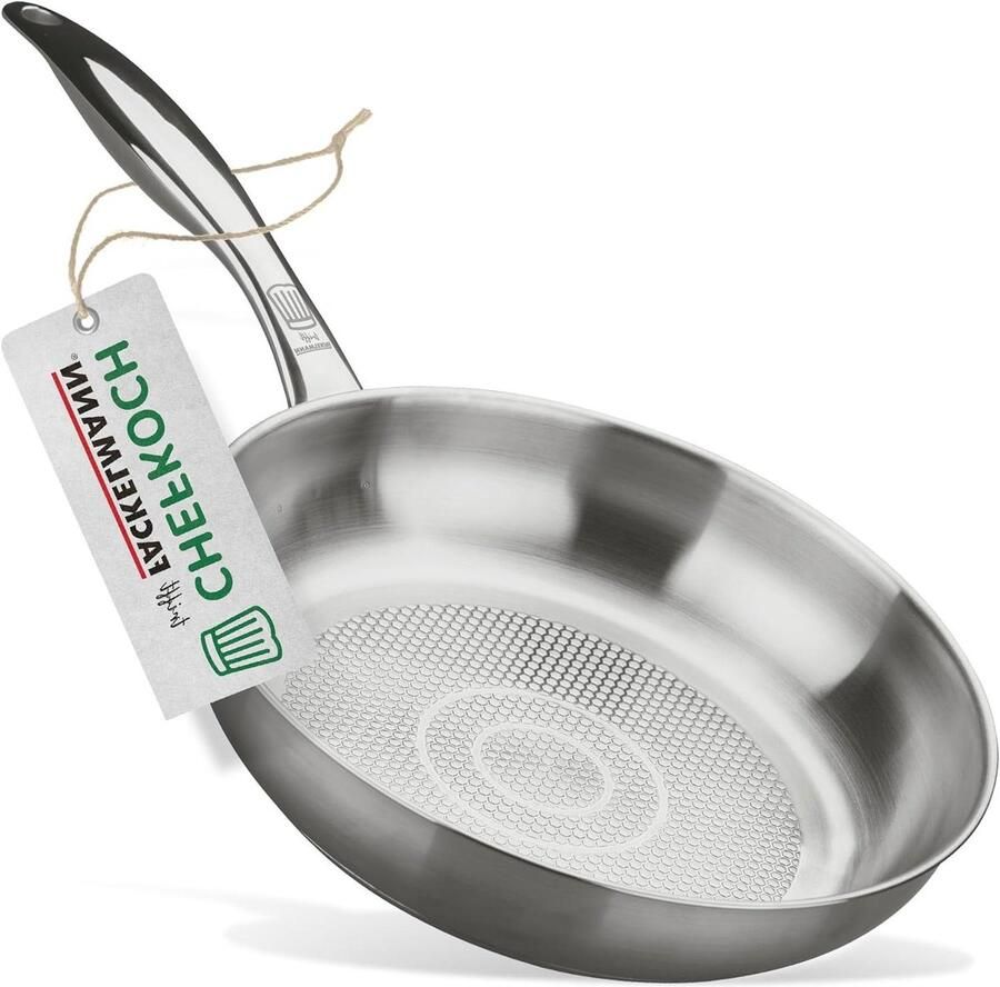 Braadpan Roestvrij Staal Kookpan Inductie Lekker Koken Honingraatbodem Krasbestendig Ø 24 cm Zilverkleurig