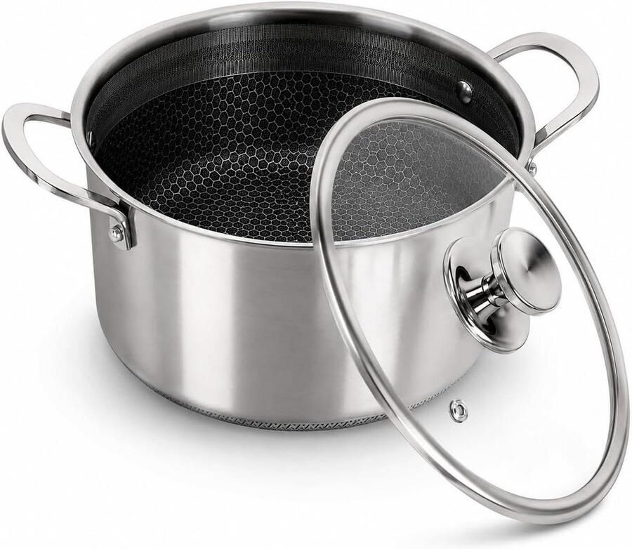 Braadpan Roestvrij Staal Kookpan met Deksel Algemeen Koken Honingraat Antiaanbaklaag 28 cm Zilver
