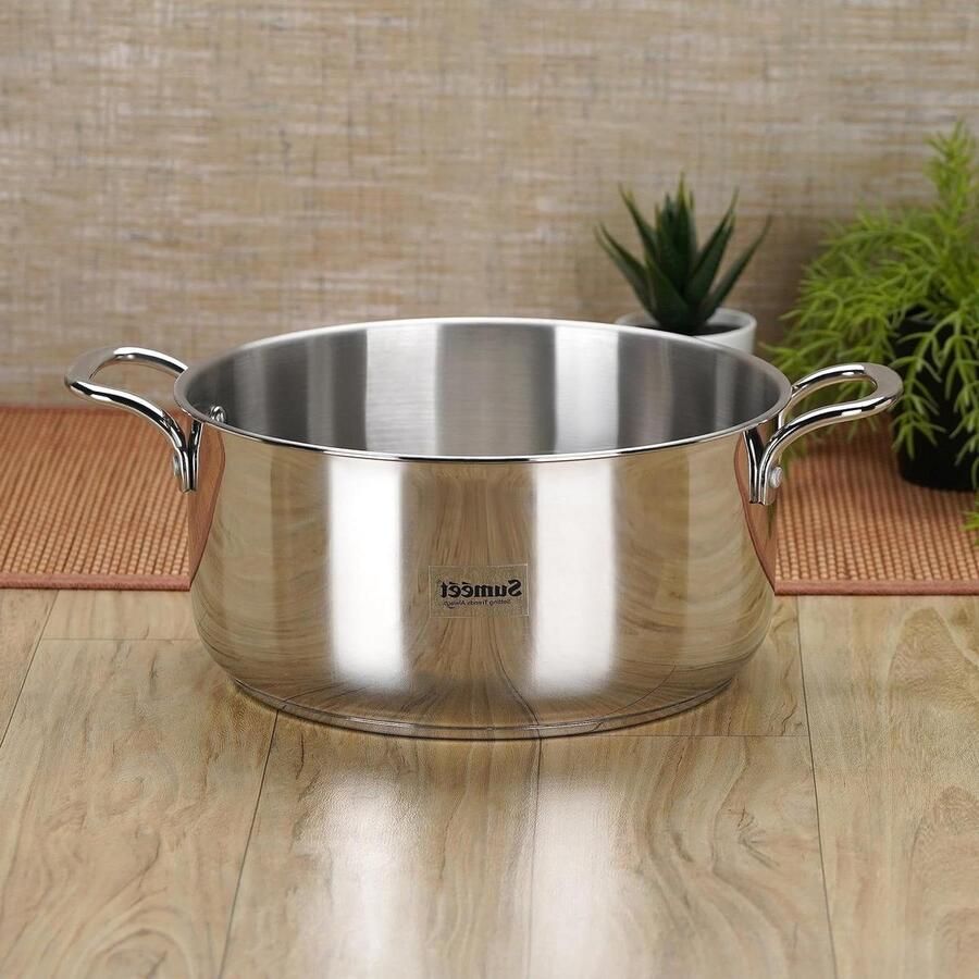 Braadpan Roestvrij staal Kookpot Inductie Langzaam Koken Gelijkmatige Warmteverdeling 5 Liter Zilver