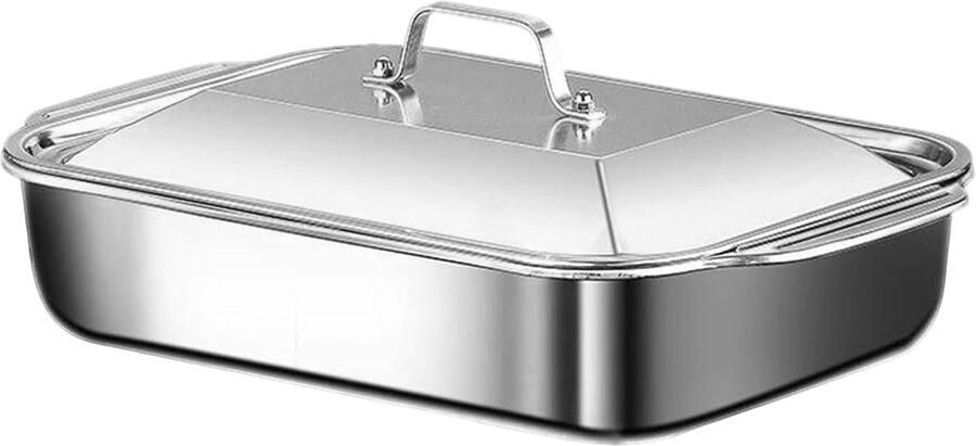 Braadpan Roestvrij Staal Ovenschaal Bakplaat Gelijkmatig Bakken Optimale Vochtafdichting 46.5 x 28.5 cm Zilverkleurig