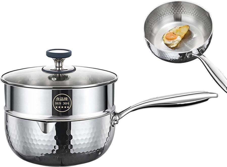 Braadpan Roestvrij Staal Soeppan Kookpan Gelijkmatig Koken Dubbele Schenktuit 24 cm Zilver