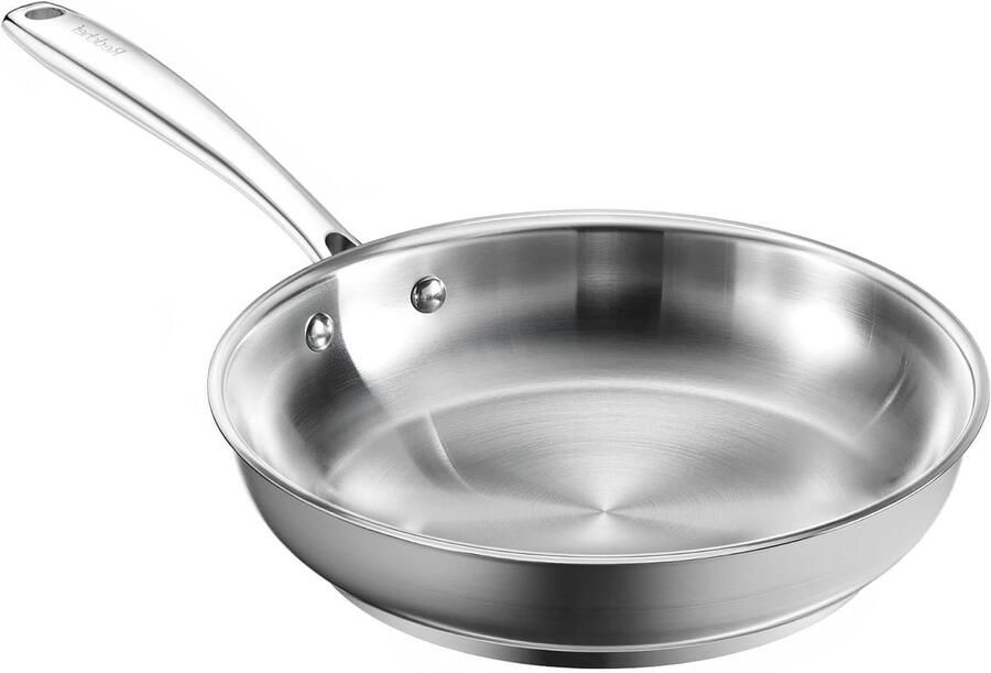 Braadpan Roestvrij Staal Steelpan Koekenpan Koken en Braden Ongecoat PFAS-vrij 24 cm Zilver