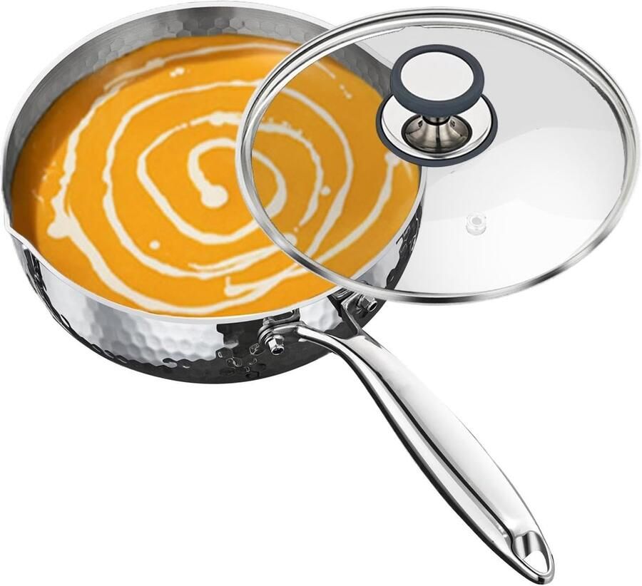 Braadpan Roestvrij Staal Stoofpan Deksel Gezonde Maaltijden Bereiden Antiaanbaklaag Hamertextuur 24 cm Zilver