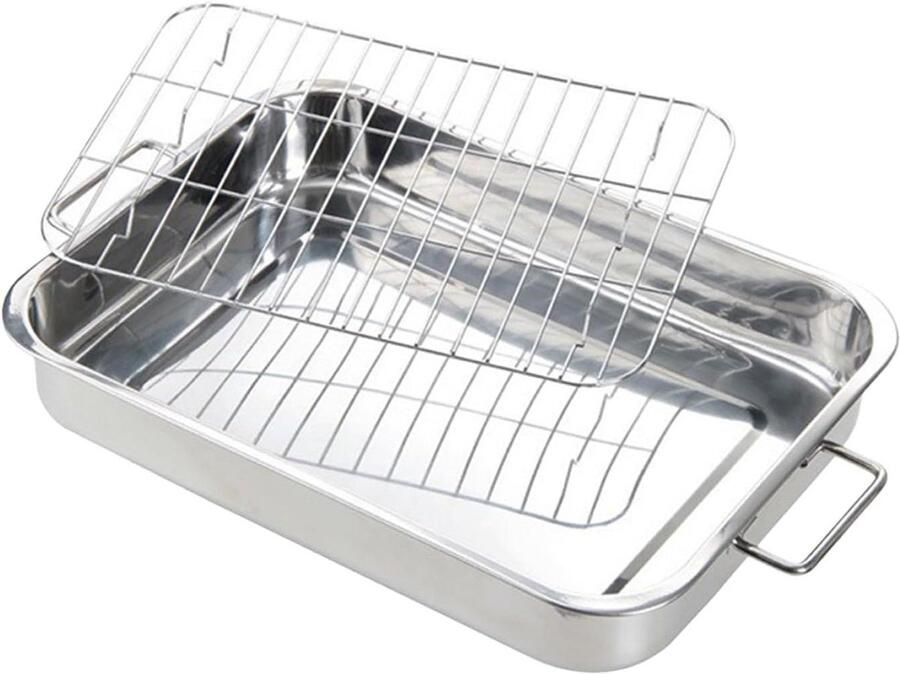 Braadpan Roestvrijstaal Groot Kookblik Grote Maaltijden Bereiden Gelijkmatig Koken 42 x 32 cm Zilverkleurig