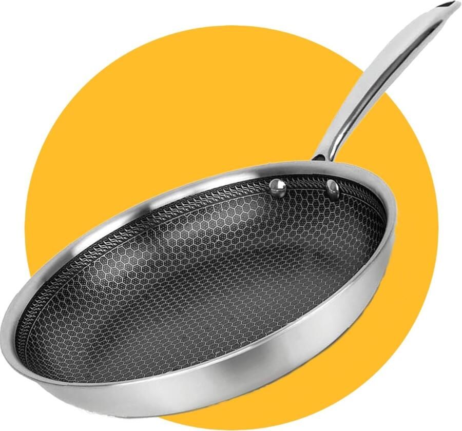 Braadpan Roestvrijstaal Kookpan Koekenpan Gezond Koken Krasbestendige Honingraatlaag Ø 24 cm Zilver