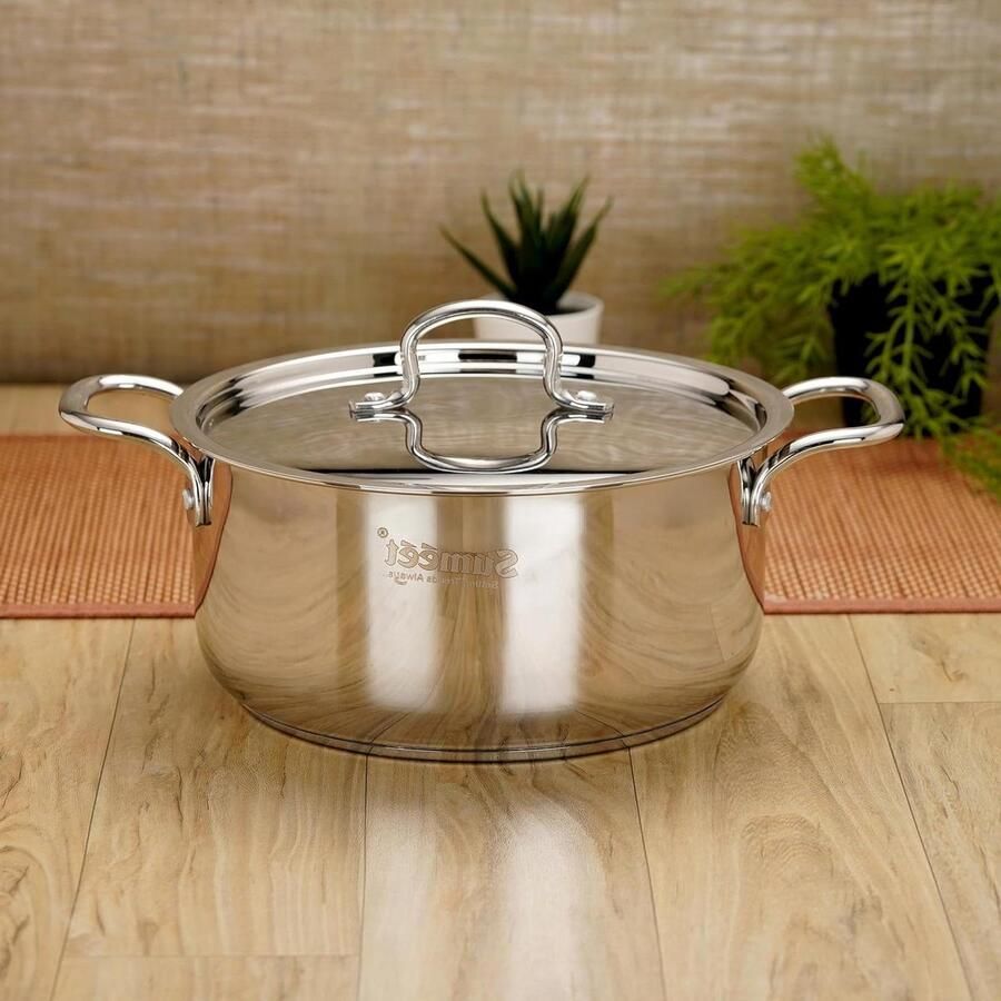 Braadpan Roestvrijstaal Kookpot Inductie Langzaam Garen Ingekapselde Bodem 5 Liter Zilver