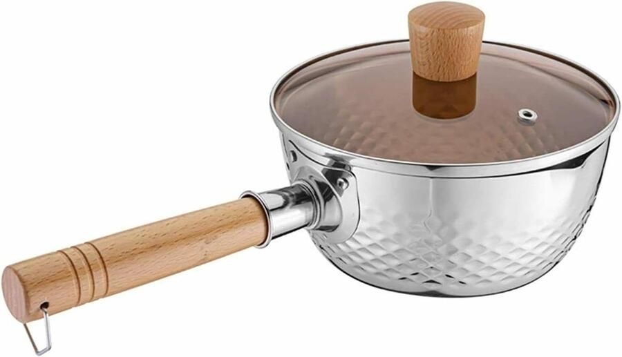 Braadpan RVS Kookpan Soeppan Koken en Braden Gehamerde textuur 7.7 inch diameter Zilverkleurig