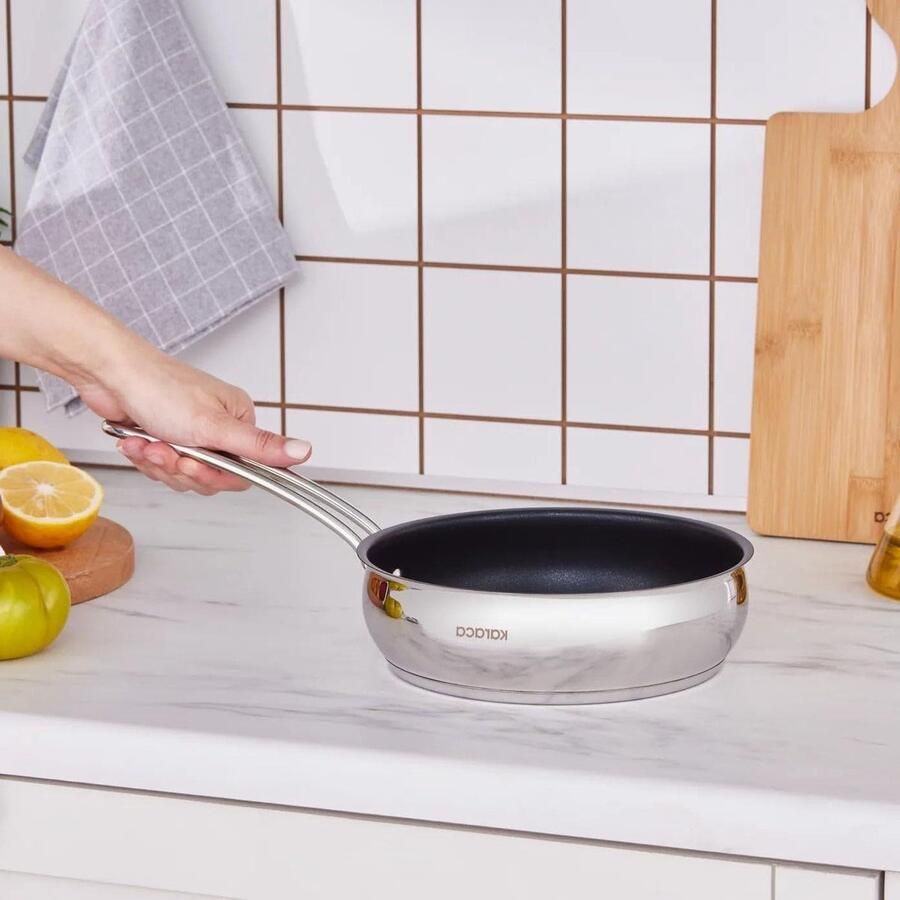 Braadpan Steelpan Gelijkmatig Koken Antiaanbaklaag 20 cm Zilver