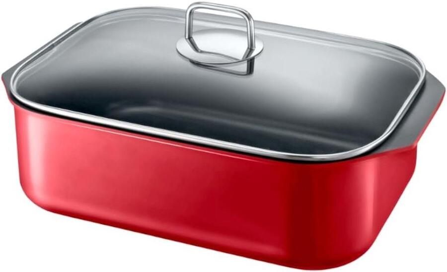 Braadpan Stoofpan Kookpan Langzaam Garen XX-Strong-ceramic-anithek-verzegeling 34 cm Rood