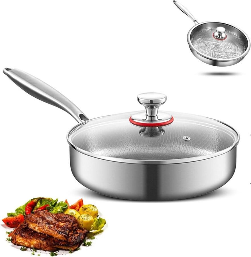 Braadpan Titanium pan Dagelijks koken Gehamerd anti-aanbakoppervlak Ø 28 cm Zilver