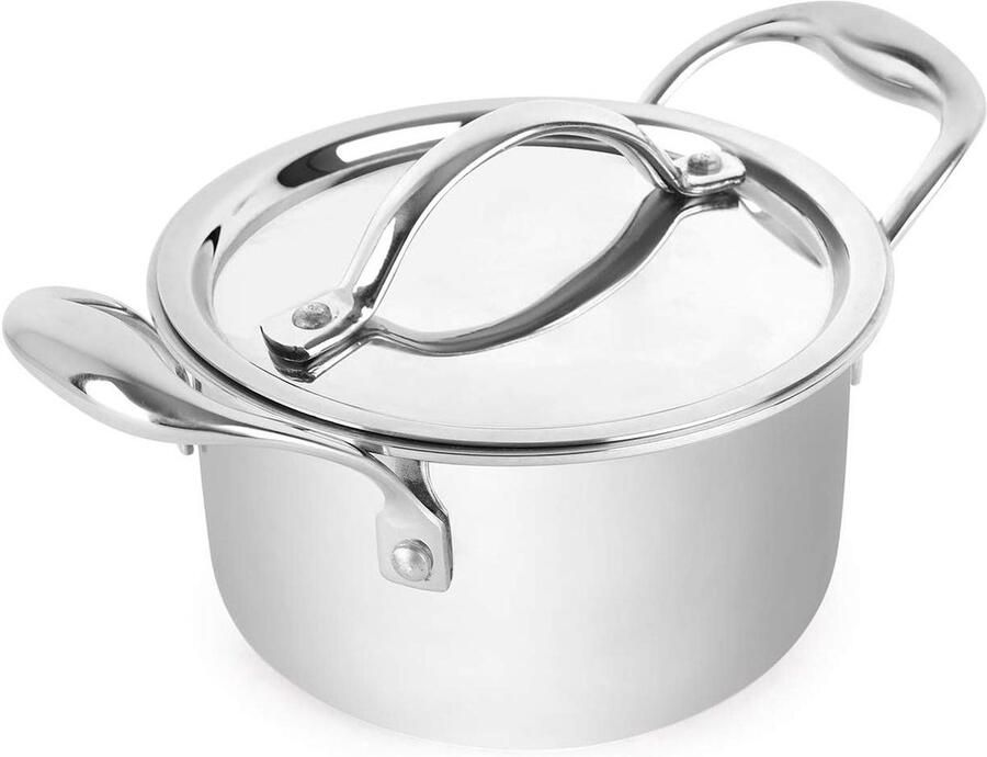 Braadpan Tri-Ply Kookpan Sauspan Koken op Inductie Drielaagse Constructie 2.5 Liter 18cm Zilver