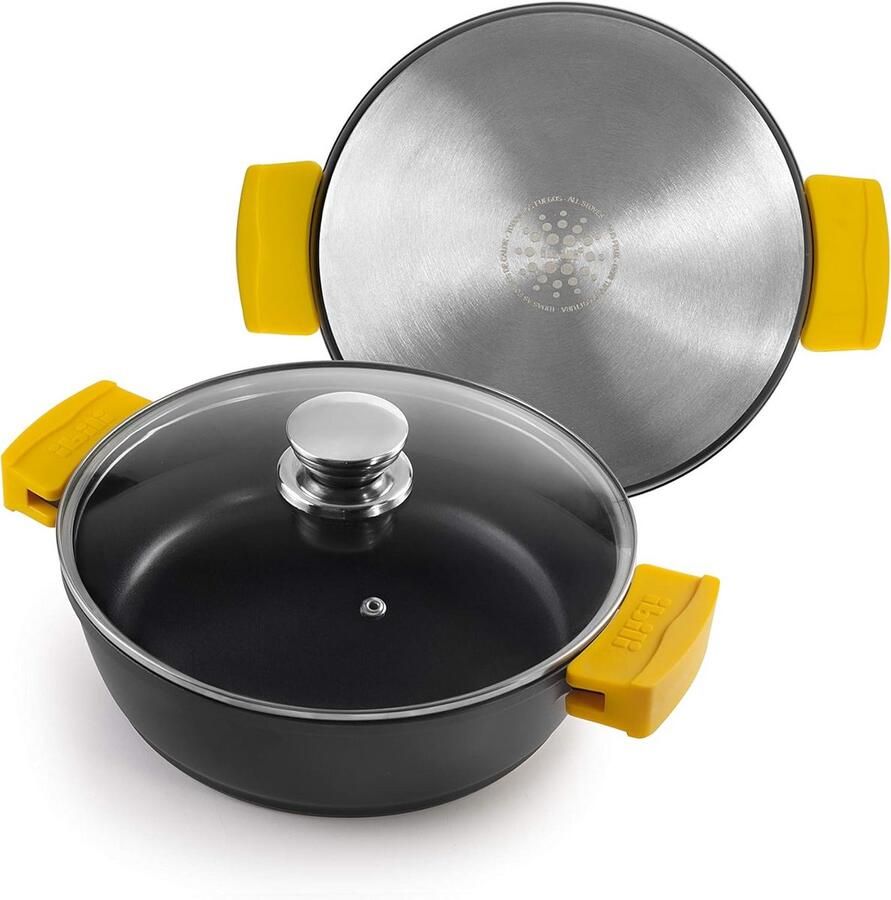 Braadpan van Gegoten Aluminium met Glazen Deksel Antiaanbaklaag Geschikt voor Inductie 28 cm