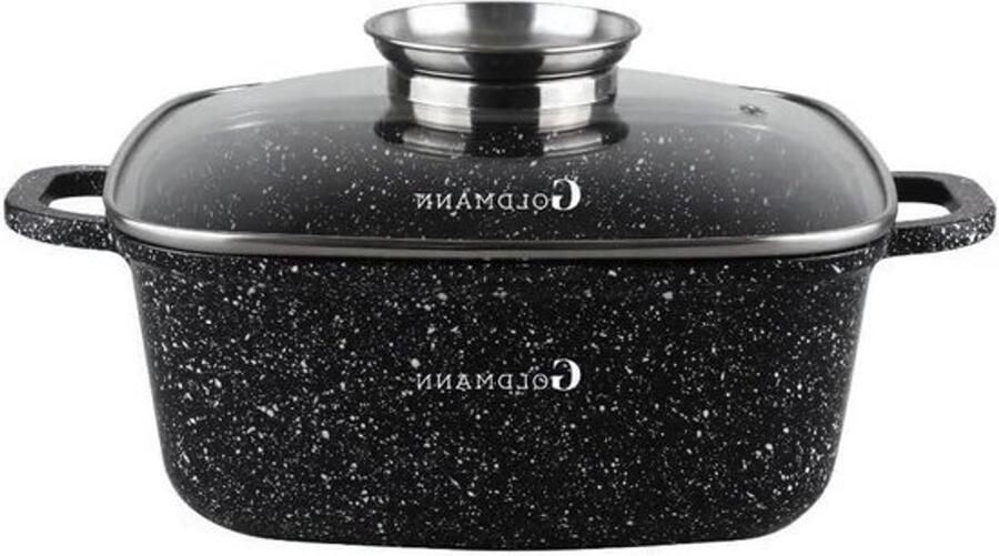 Braadpan van gegoten aluminium Pan van gietijzer Voor langzaam garen Keramische laag tegen aanbakken 28 CM Vierkant Donkerblauw Graniet