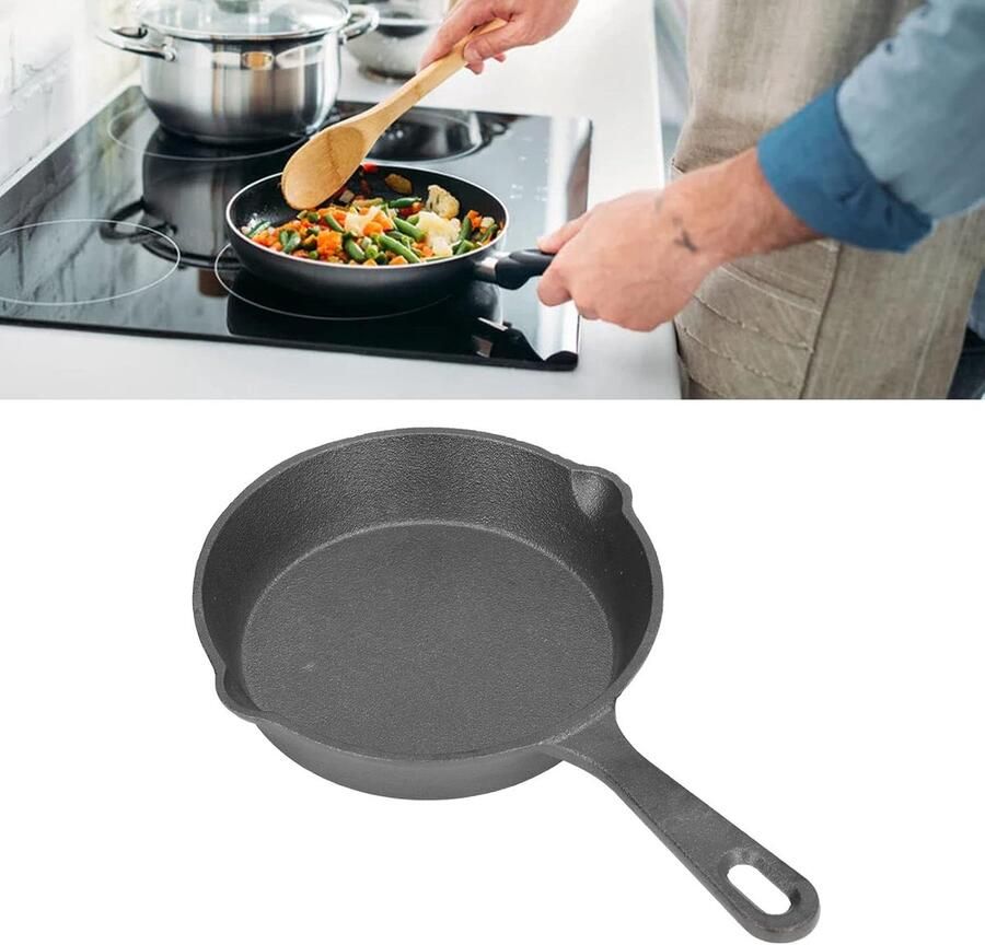 Braadpan van gietijzer met antiaanbaklaag mini 14 cm platte bodem voor inductiekookplaat