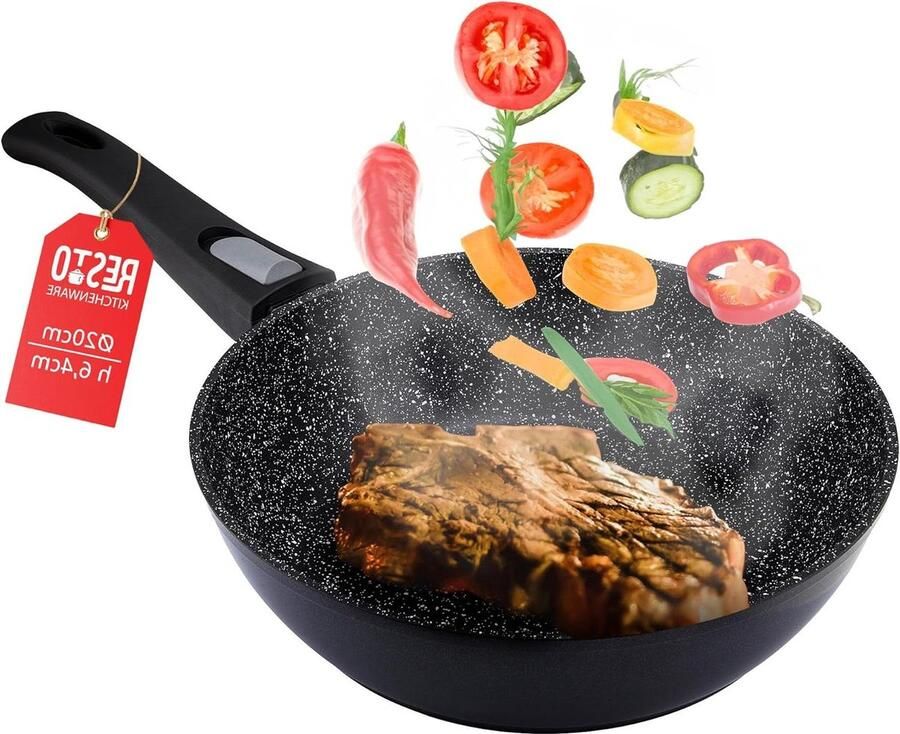 Braadpan Wokpan diep Koken op inductie Afneembare handgreep 20 cm Zwart