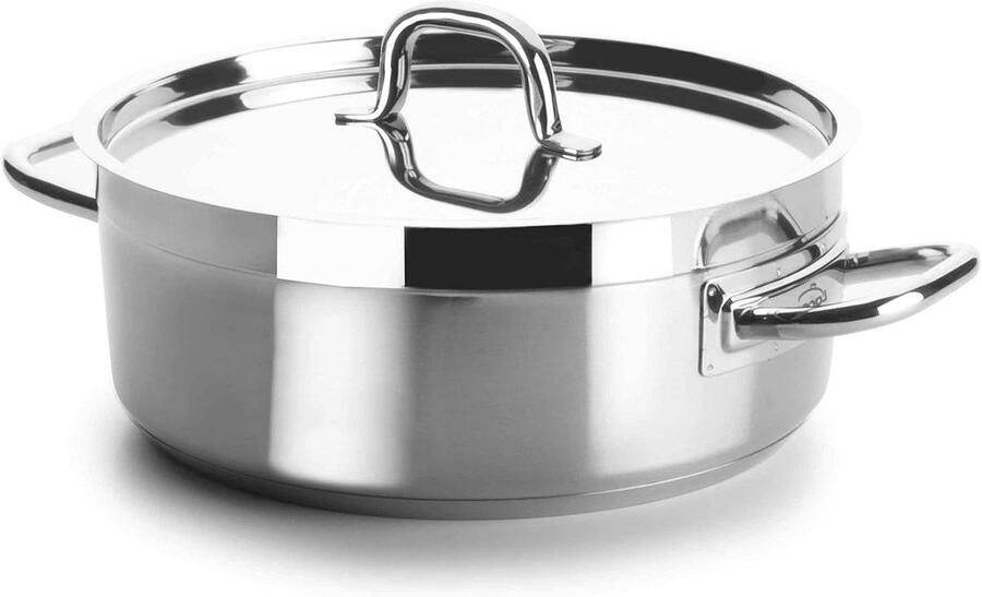 Braadpan zonder deksel Kookpan Stoofpan Langzaam Garen Roestvrij staal 18 10 Ø 28 cm Zilver