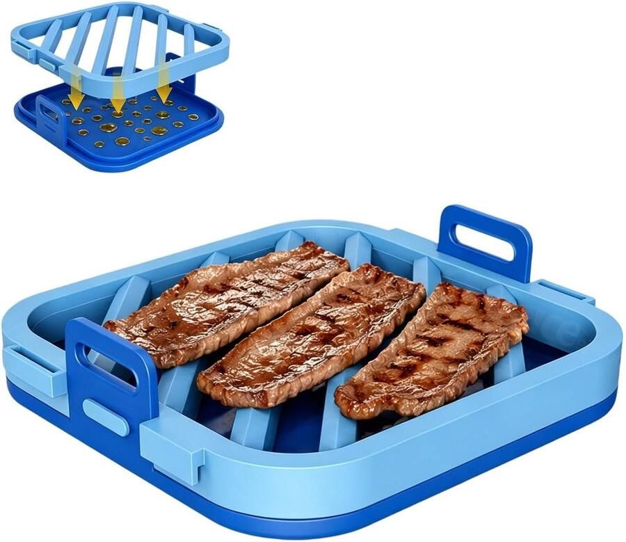 Braadrek Airfryer Ovenrooster Siliconen Gelijkmatig Koken Verstelbaar Stapelontwerp 16.8 x 15.8 cm Blauw