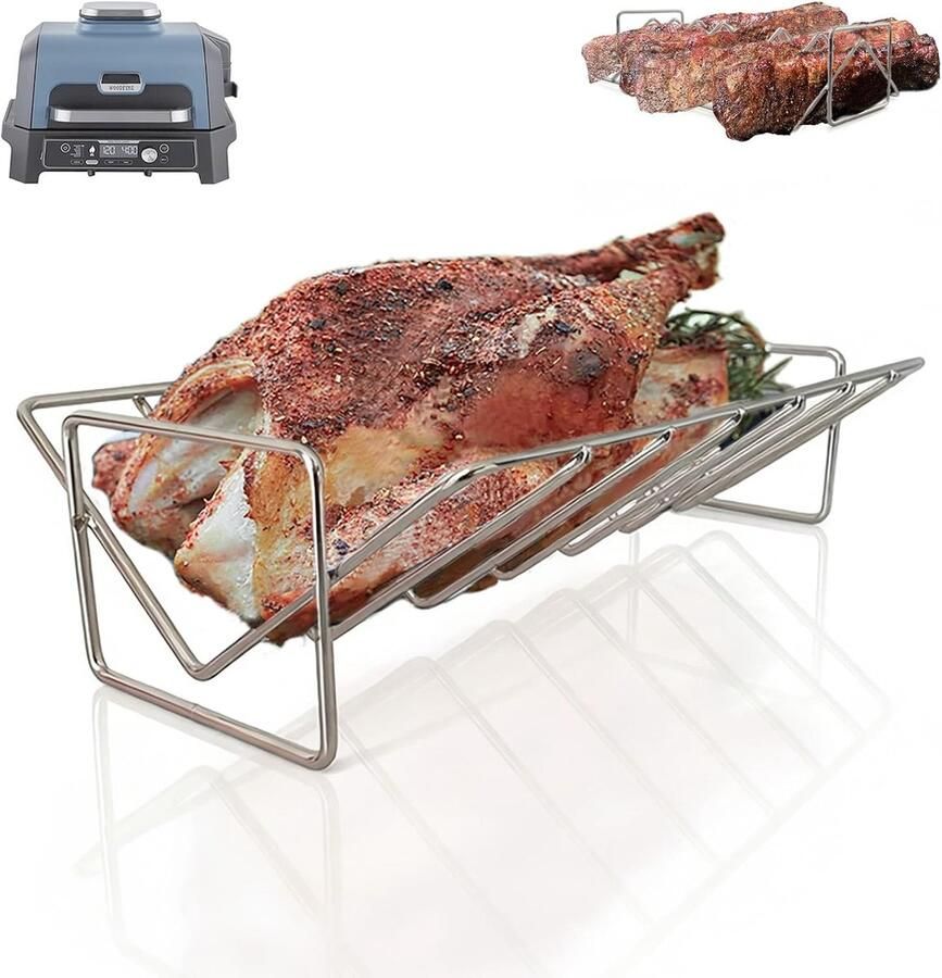 Braadrooster met antiaanbaklaag 2-in-1 ribbel-grillrooster kipbraad barbecue-accessoires voor Ninja Woodfire XL OG850 OG901 dik roestvrij staal 304 ribstandaard voor