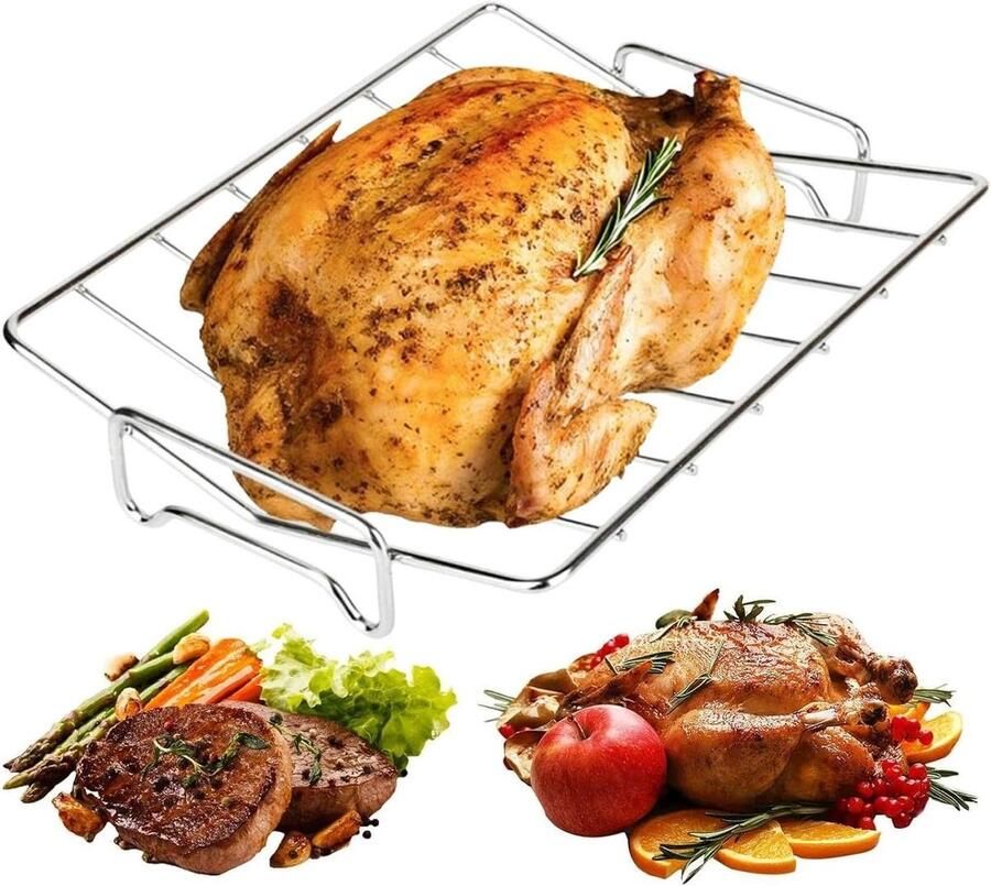 Braadrooster Roestvrij Staal Ovenrek Inzetstuk Gevogelte Grillen Geavanceerd Luchtstroomontwerp 29 x 12 x 8 cm Zilver