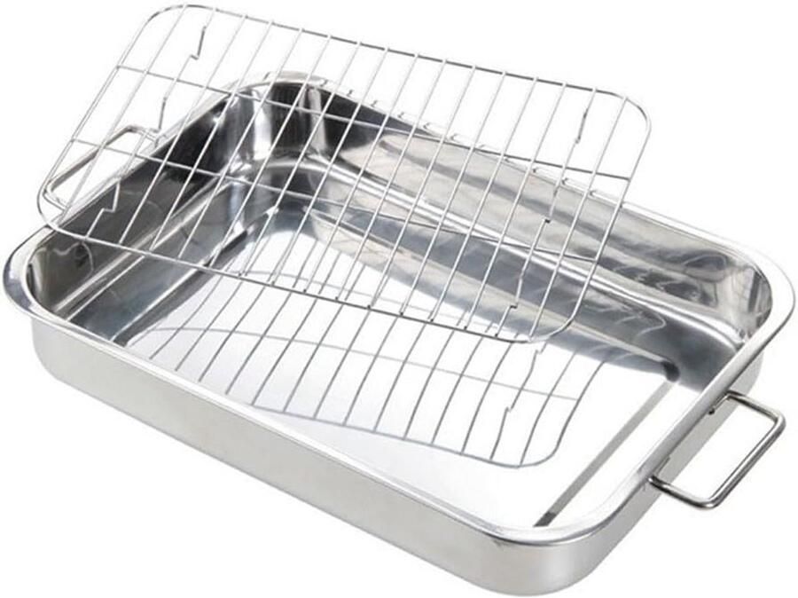 Braadslede Grillrek Oven Pan Gourmet Koken Roestvrij Staal 42 x 32 x 6.5 cm Zilver