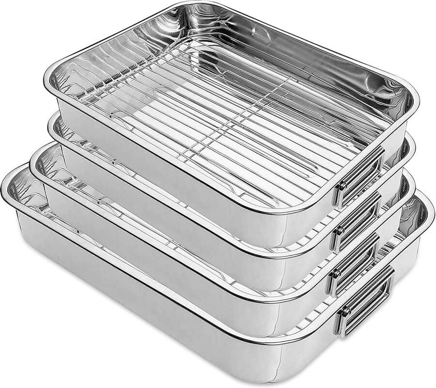 Braadslede met rek Oven schaal Gevogelte roosteren Vaatwasserbestendig 4 maten Zilver