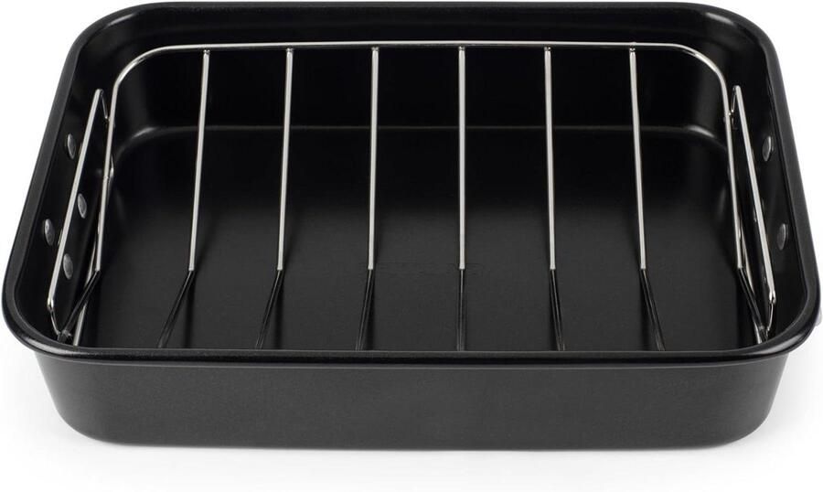 Braadslede met rek Ovenschaal bakplaat Gelijkmatig braden Twee laags antiaanbak 34 x 26 x 6.6 cm