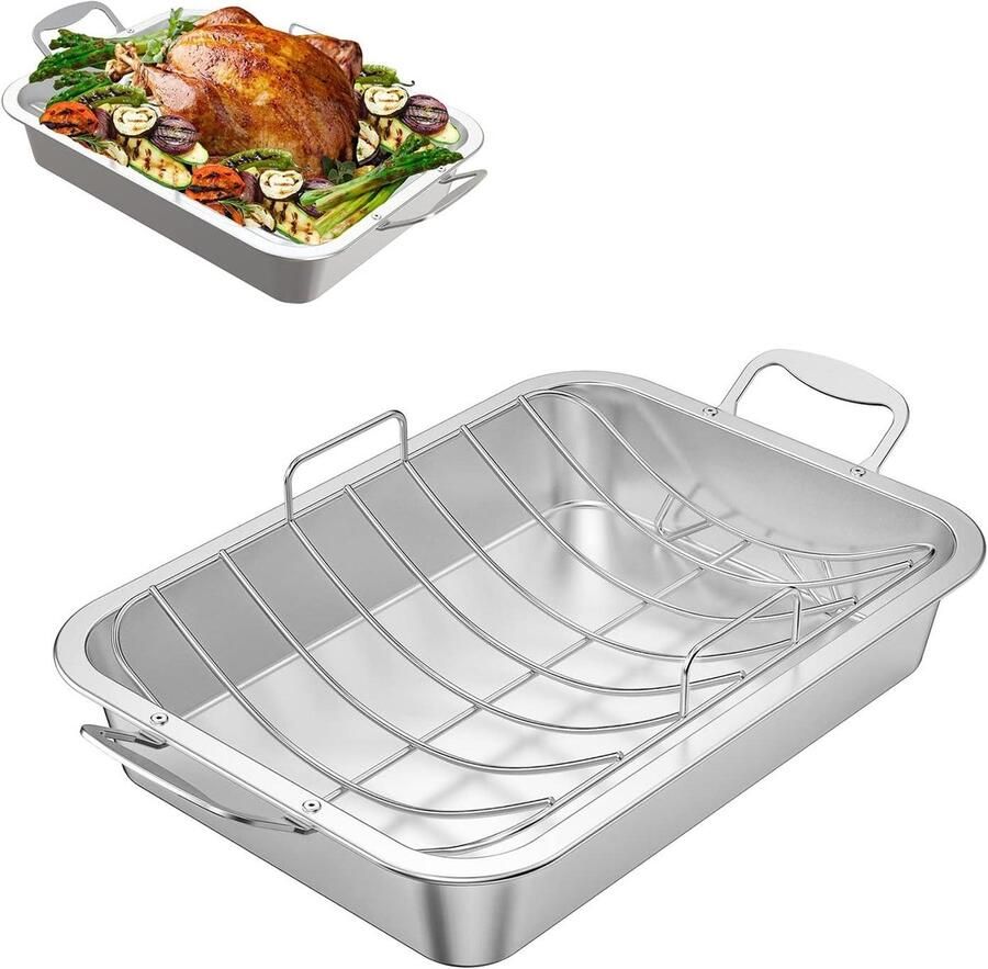 Braadslede met Rooster Bakvorm Ovenpan Oven Gebruiken Roestvrij Staal 48x29.5x9.1 cm Zilver