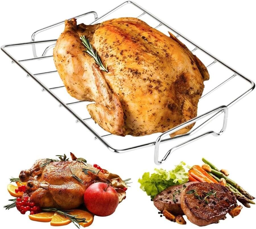Braden Grill Rek Barbecue Accessoire Vlees Garen V-vormige Warmtecirculatie 34 x 26.5 cm Zilver