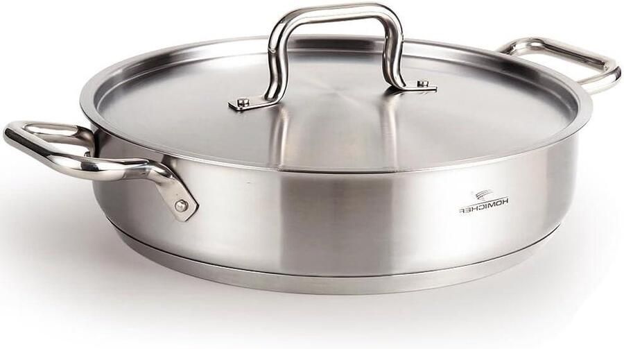 Braiseerpan met Deksel Diepe Sauteerpan Langzaam Garen Nikkelvrij Staal 45 Liter Mat Zilver