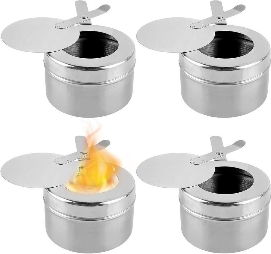 Brandpasta houders Branders fondue Warm houden gerechten Roestvrij staal 4 stuks Zilver