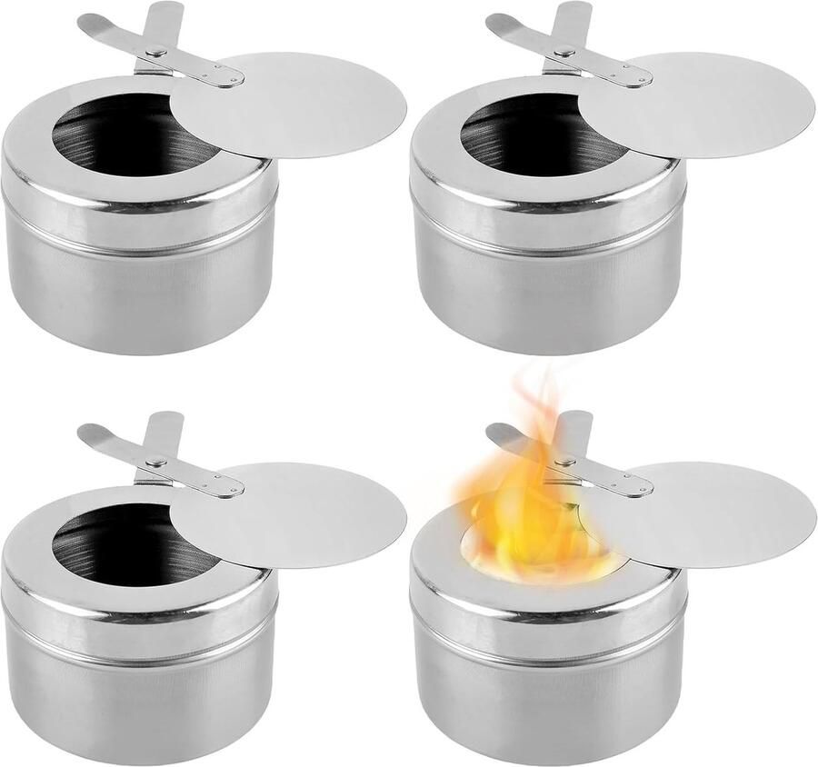 Brandpastahouders Branders fondue Buffet warm houden Roestvrij staal 4 stuks Zilver