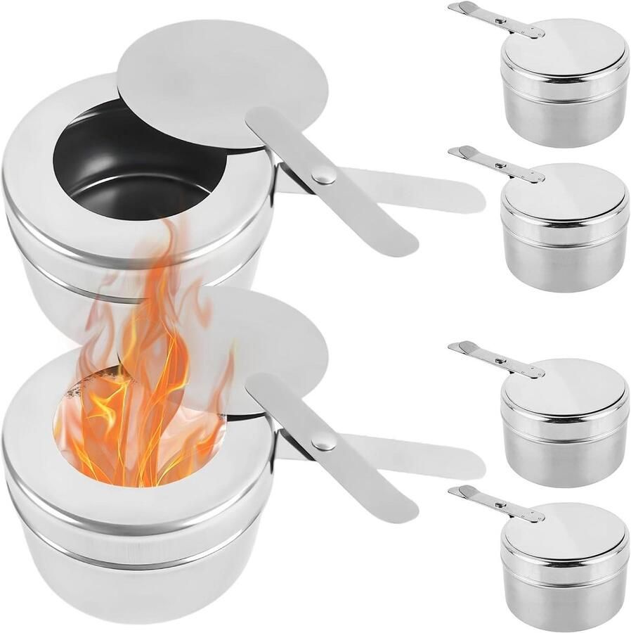 Brandpastahouders Fondue branders Buffet warm houden Veiligheidsafdekking met handgreep 6 stuks Zilver