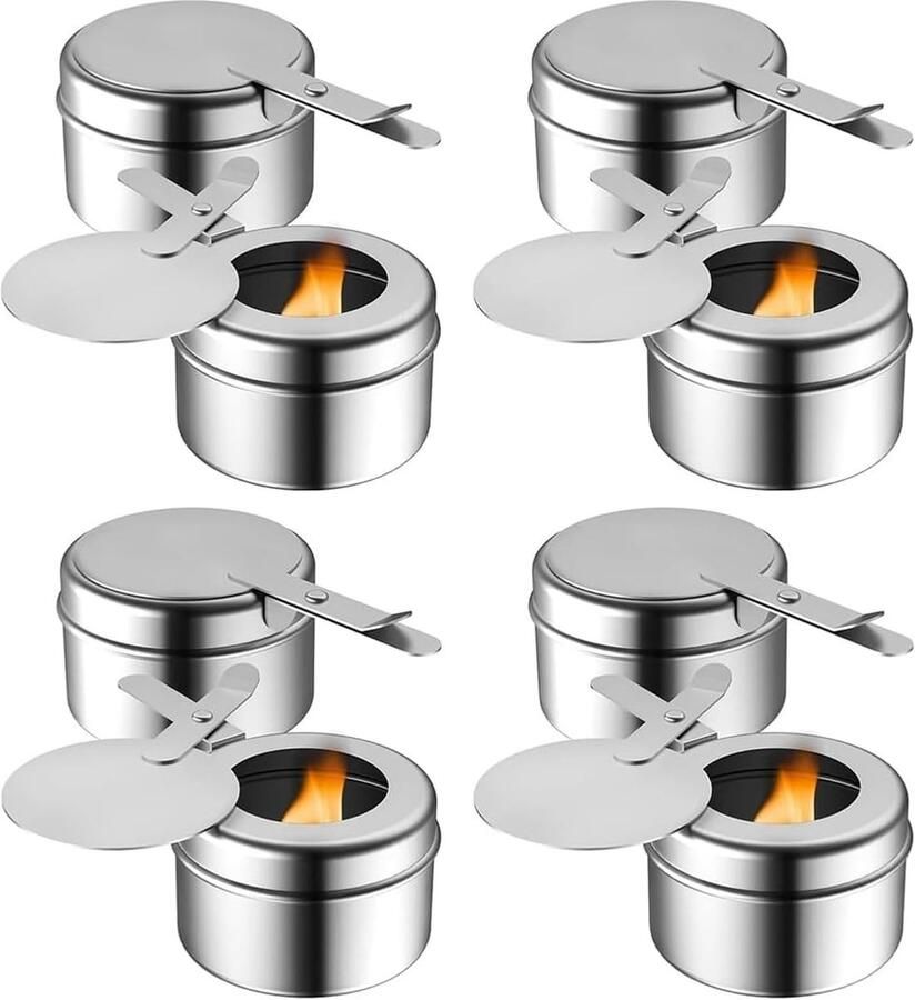 Brandpastahouders Roestvrij Staal 8 Stuks Met Draaideksel en Vlamregelaar Voor Fondue en Buffetten