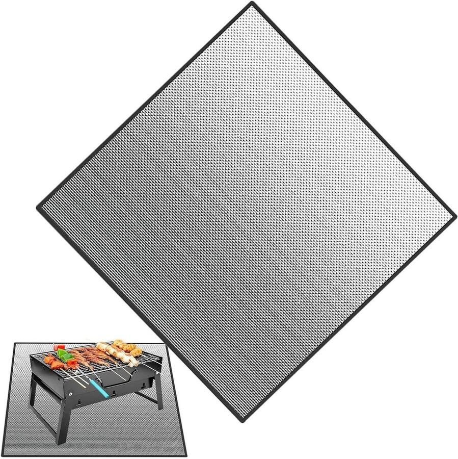 Brandwerende mat Grillmat Vuurvaste mat Buiten koken Waterdicht en hittebestendig 100 x 100 cm Zilver