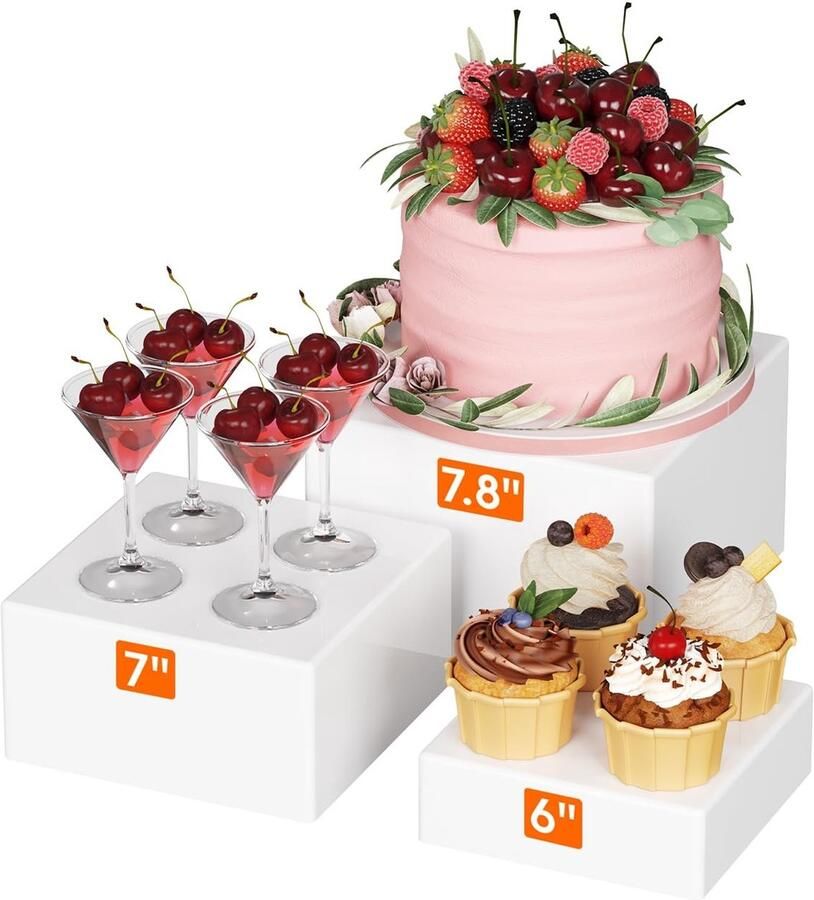 Allecto Buffet Risers Food Display Stands Perfect voor Bruiloften Wit Dessert Tafel Set Geschikt voor Evenementen 3 Stuks