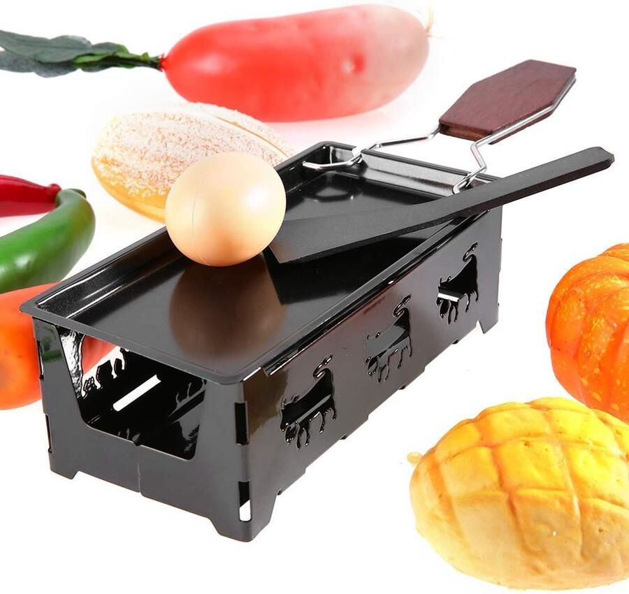 Allecto Mini Raclette Set Portable Raclette Grill Anti-Stick Design Zwart Compact en Lichtgewicht Ideaal voor Feestjes Inclusief Spate