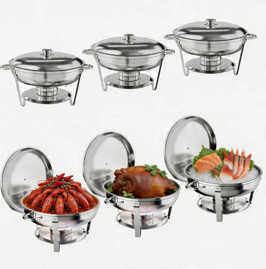 Bresht Chafing Dish Buffetwarmer 4 7 Liter RVS Complete Cateringset Vaatwasserbestendig Zilver 42 × 42 × 31 cm