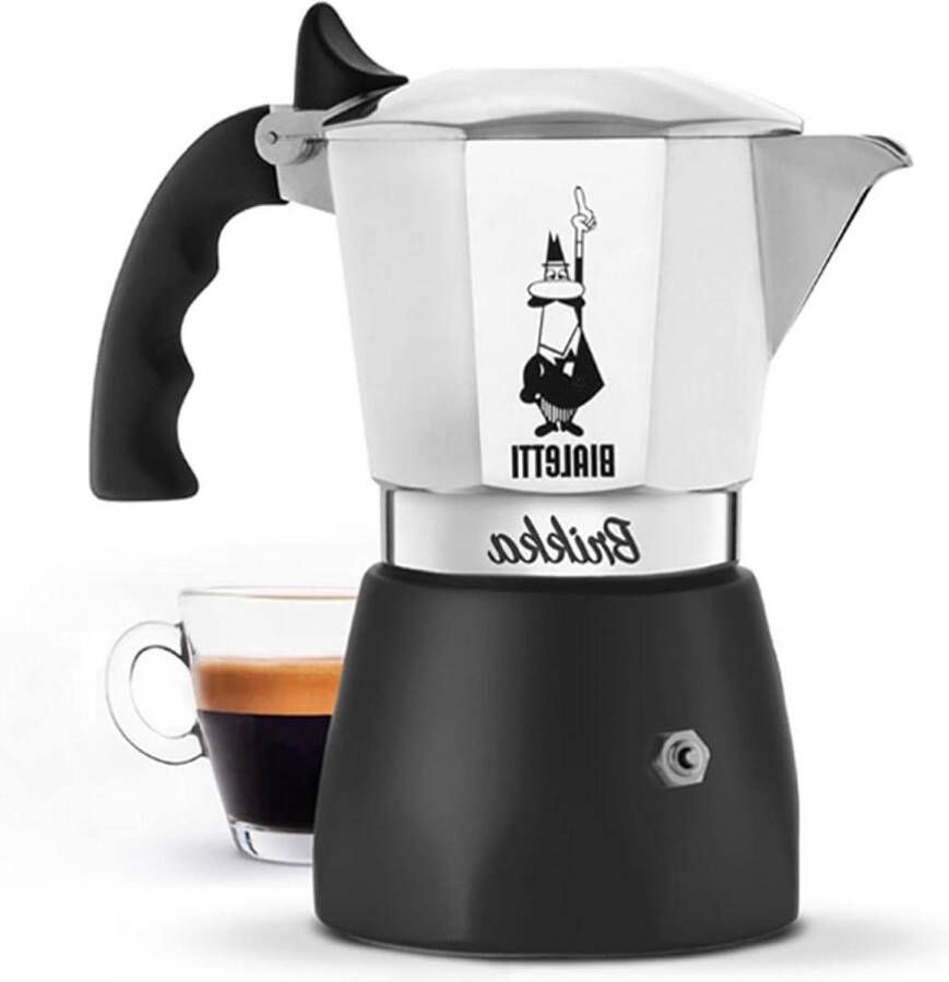 Brikka Moka Koffiepot Percolator Voor Warmtebronnen Espresso Met Cremalaagje 4 Kops Zwart Zilver