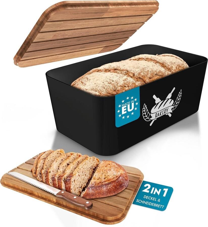 Brodrommel met Snijplank en Deksel – Kunststof BPA-vrij en Gecertificeerd Hout – Ideaal voor Alle Soorten Brood