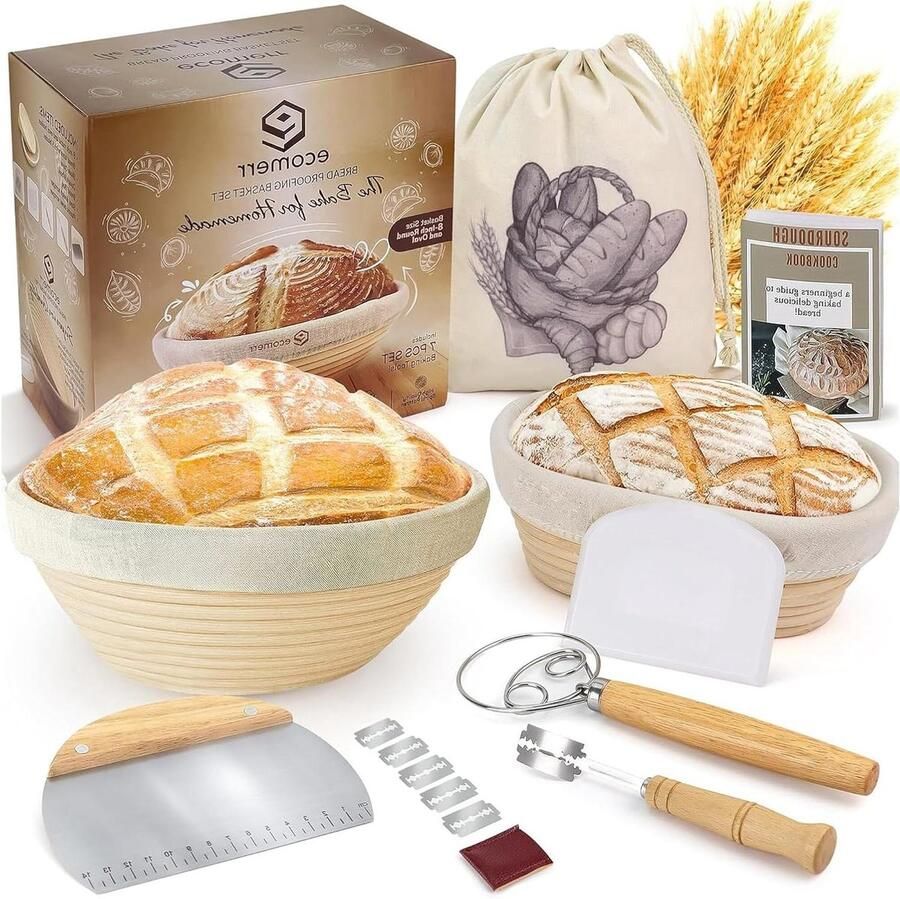 Broedmand Set Rijsmand Brood Bakken Thuis Inclusief Bakgerei 2 Stuks 23cm Bruin