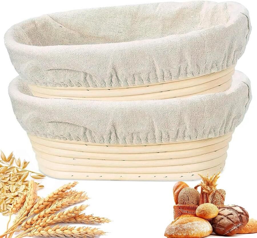 Brood Bakmand Rijsmand Linnen Ambachtelijk Brood Bakken Handgemaakt Rotan Ontwerp 25 x 15 x 8 cm
